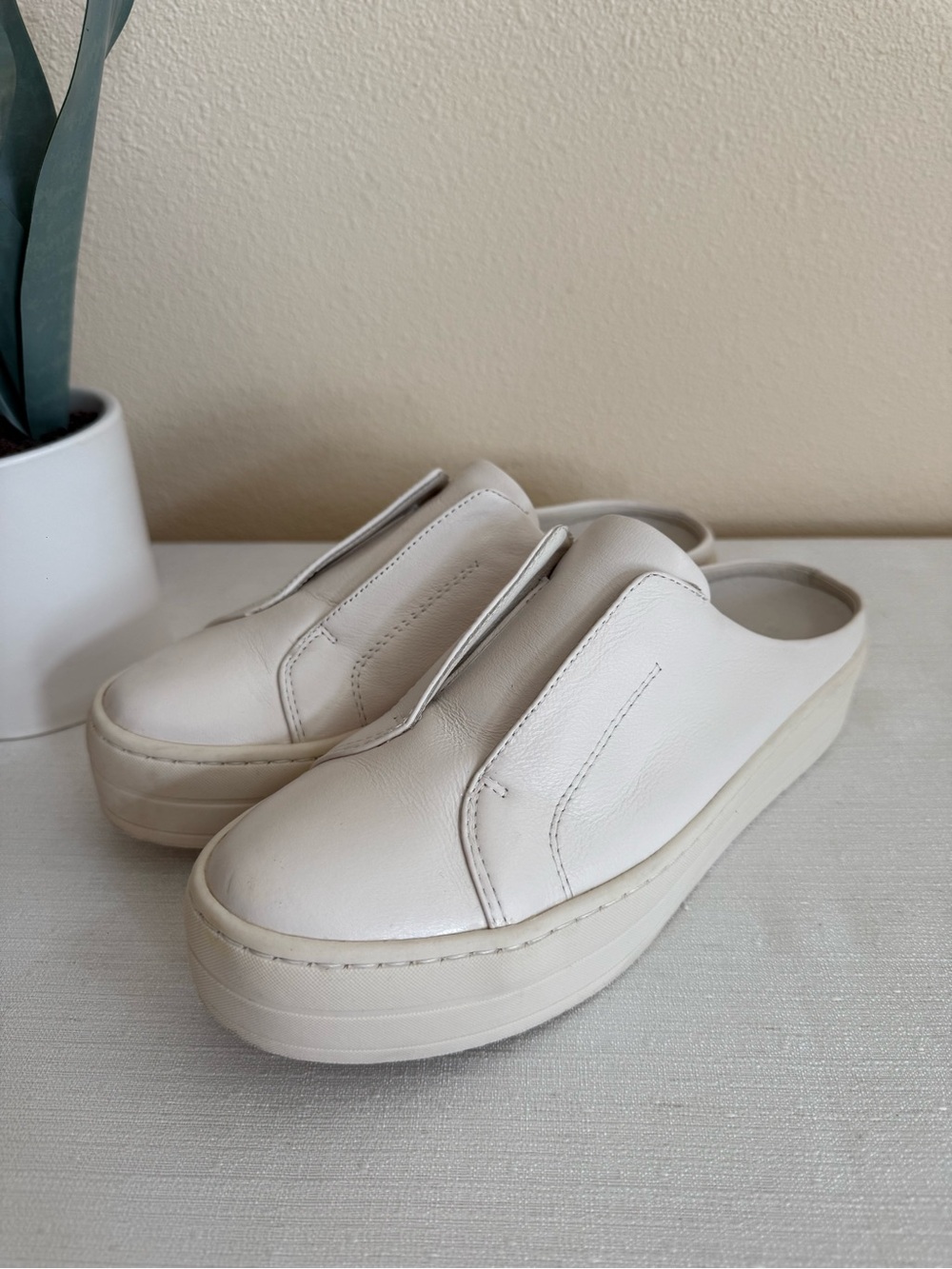 J Slides Women’s White/Cream Slip-On Platform Mules